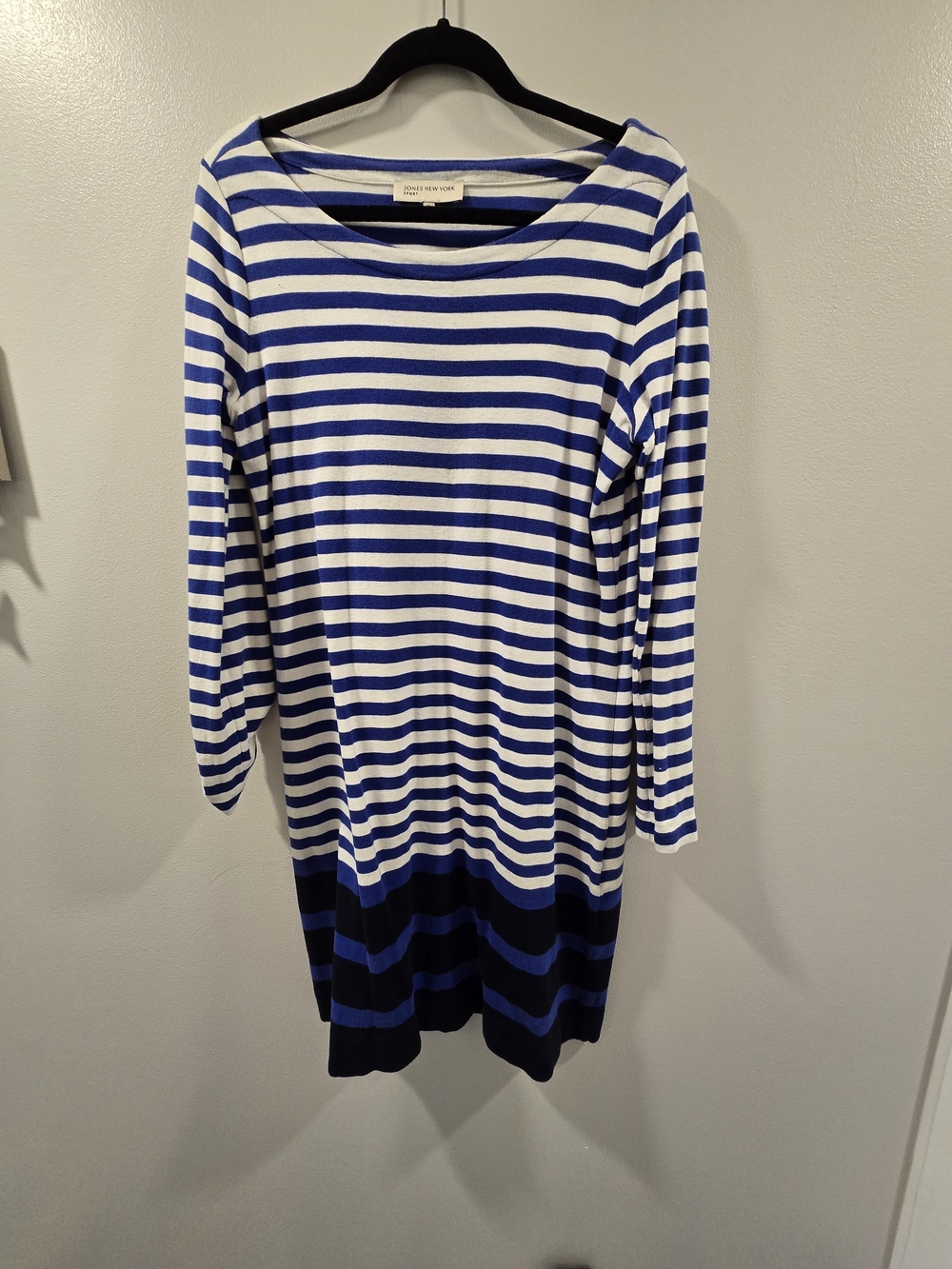 Jones New York Blue & White Striped Long Sleeve Shift Dress